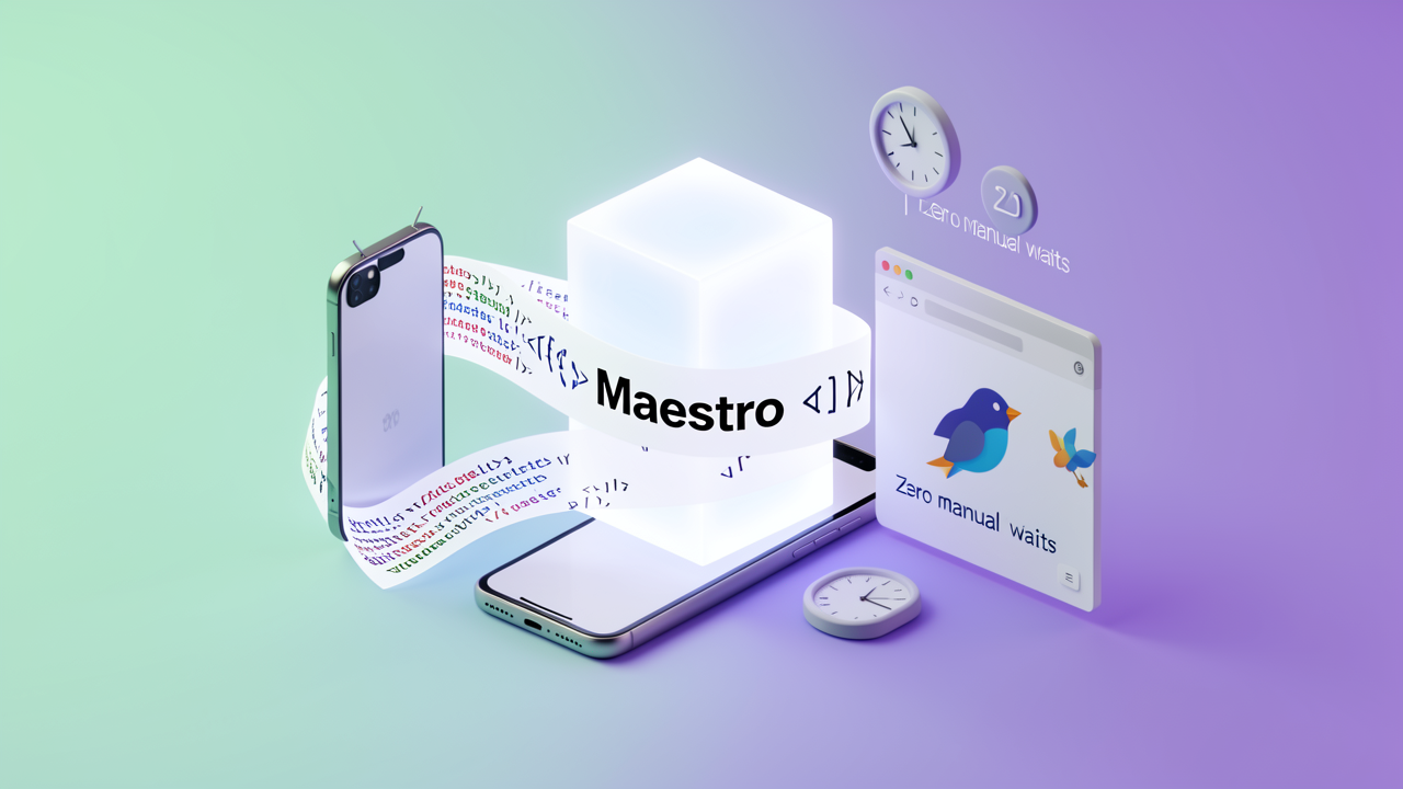 Maestro single-binary YAML flows wrapping across Android, iOS, web, and Flutter platforms with automatic synchronization replacing manual waits in cross-platform mobile testing.