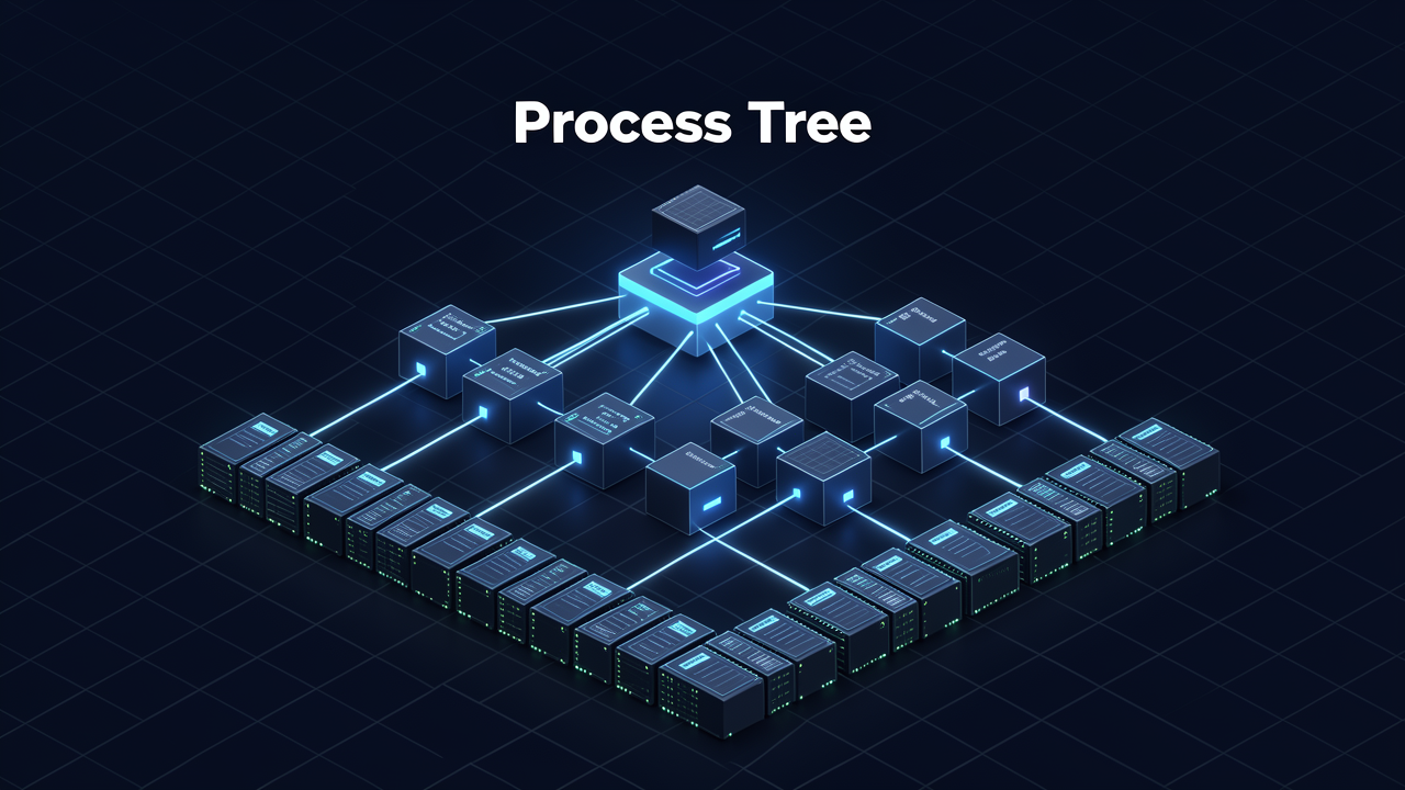 An isometric process tree diagram of vLLM's V1 architecture showing API server nodes connecting many-to-many to engine cores and GPU workers via ZMQ pathways.