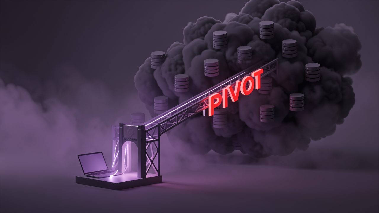 An oversized gateway bridge connecting a small laptop to an entire network cloud, representing how a subnet router advertising a /16 becomes a pivot point for a compromised device.
